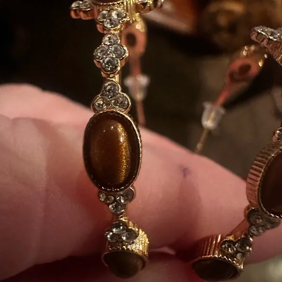 Tigers Eye Elegant Brown and Gold Women's Earrings - Picture 10 of 14